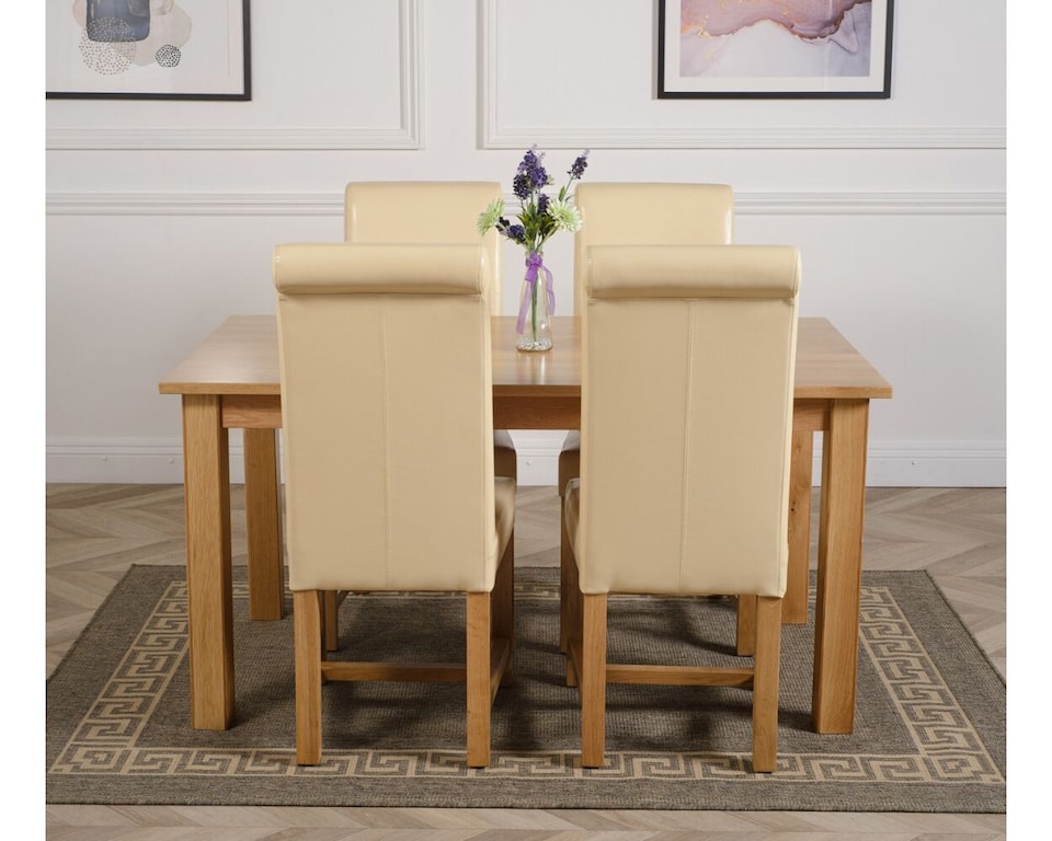 image 1 of Oslo 150 x 90 cm Medium Oak Dining Table and 4 Washington Leather Chairs | Cream | Cream