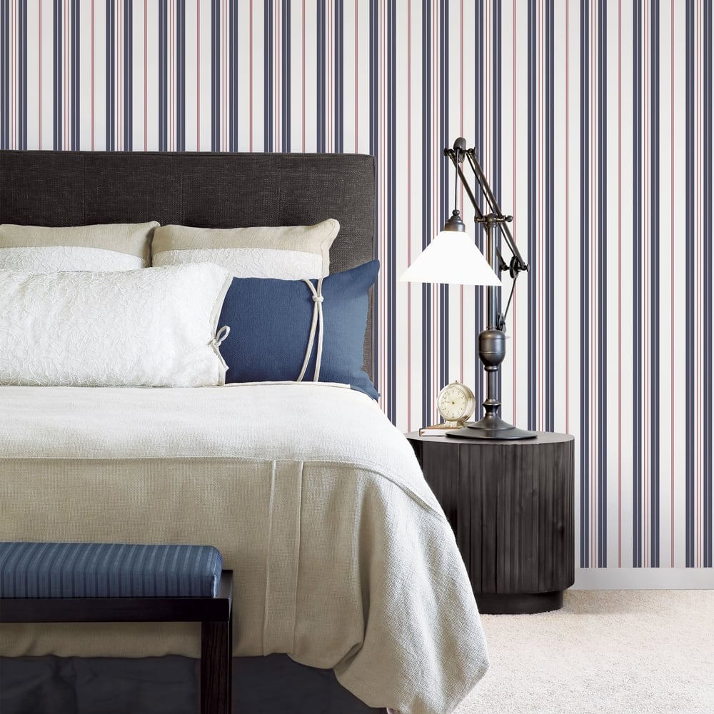 Galerie Deauville 2 Navy Blue Red White Two Colour Stripe Smooth Wallpaper
