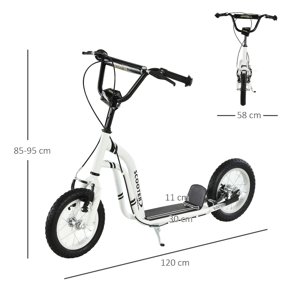 image 1 of HOMCOM Kids Stunt Scooter with 12" Rubber Tyres, Adjustable Handlebar, White