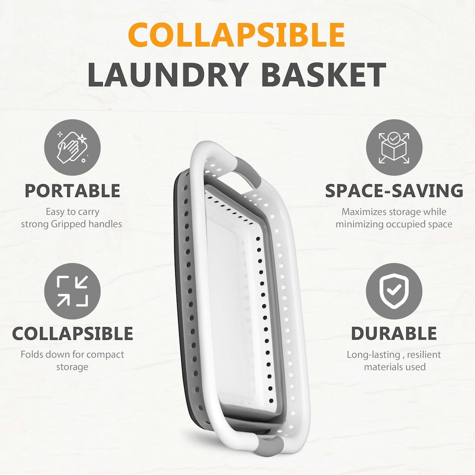 image 1 of 67l Folding Collapsible Laundry Basket Cloth Washing Space Saving Pop Up Bin | White | white