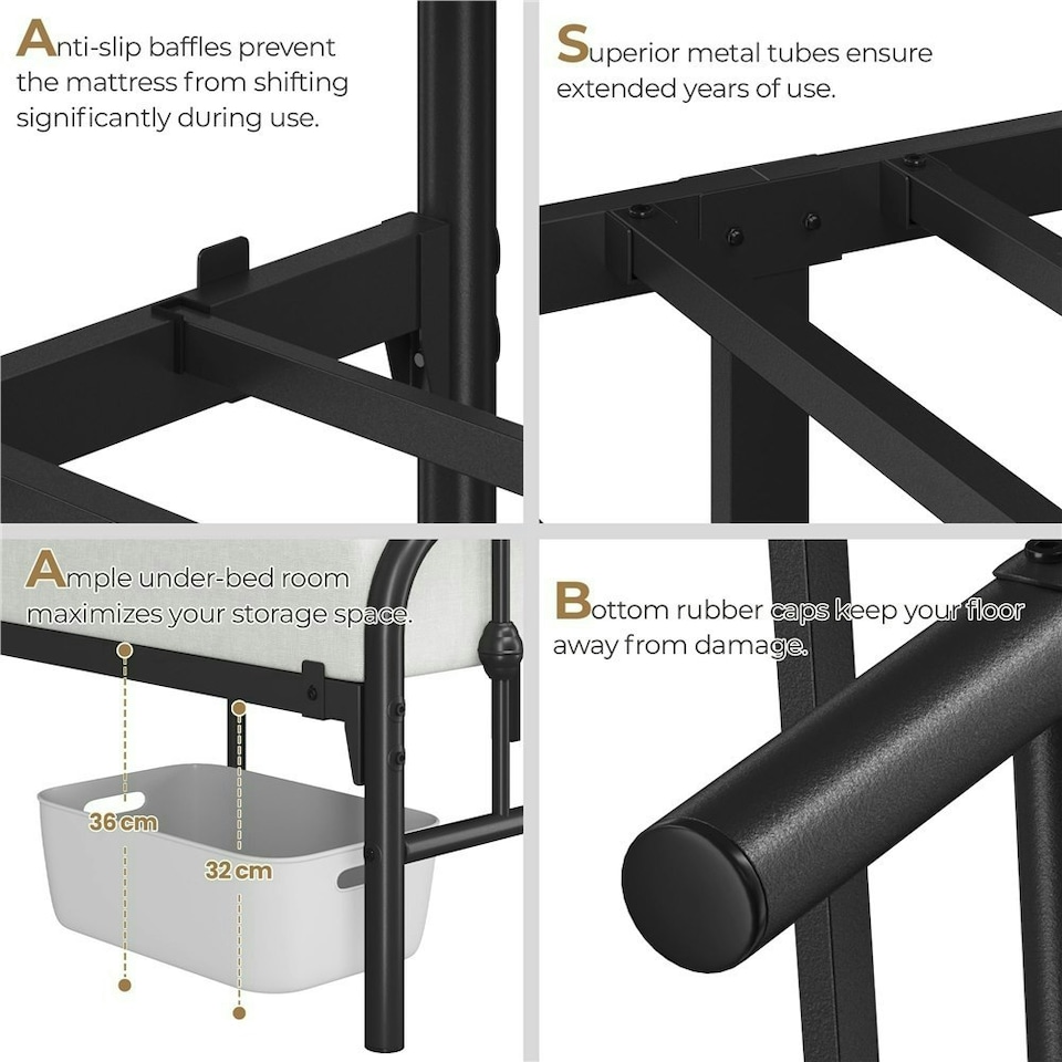 image 1 of Yaheetech 190 cm L × 135 cm W Modern Metal Bed Frame with Arched Headboard Black