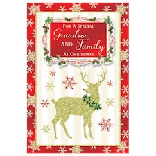 For a Special Grandson and Family Raindeer Design Christmas Card