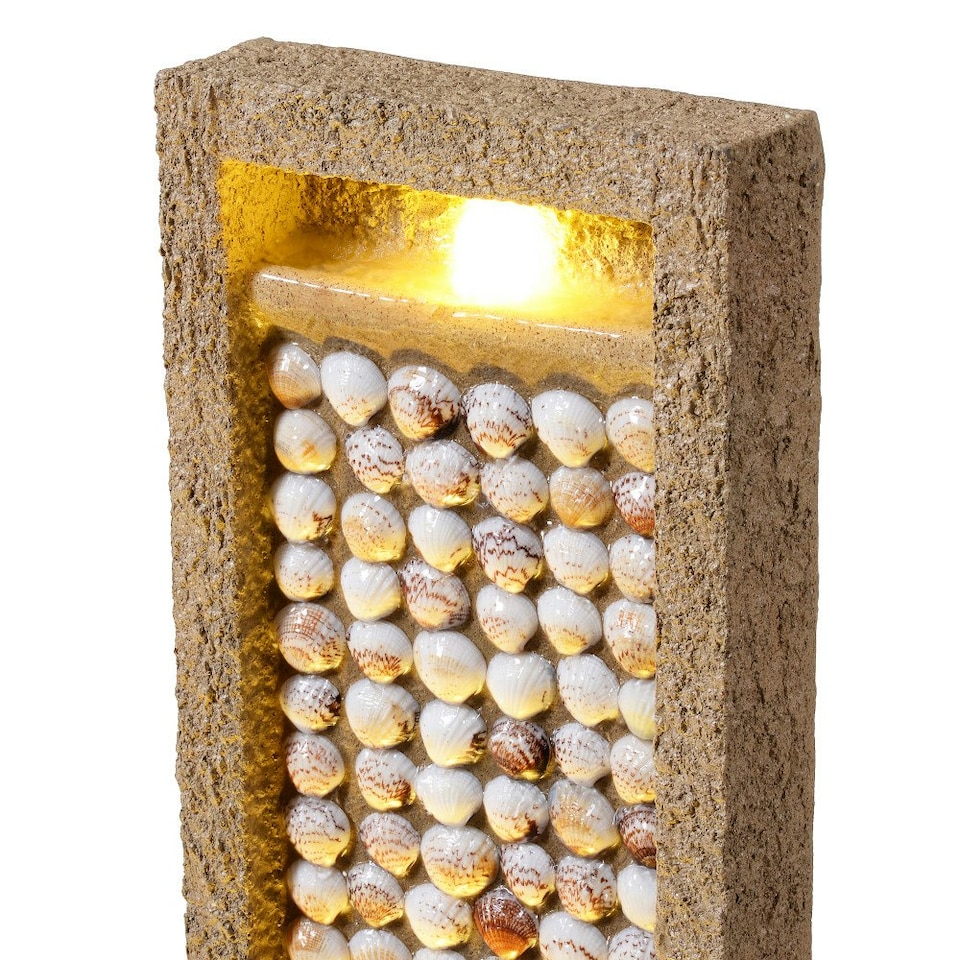 image 1 of Teamson Home Garden Outdoor Water Feature, Tall Waterfall Water Fountain, With Warm LED Lights, Layered Rock Design, Seashells