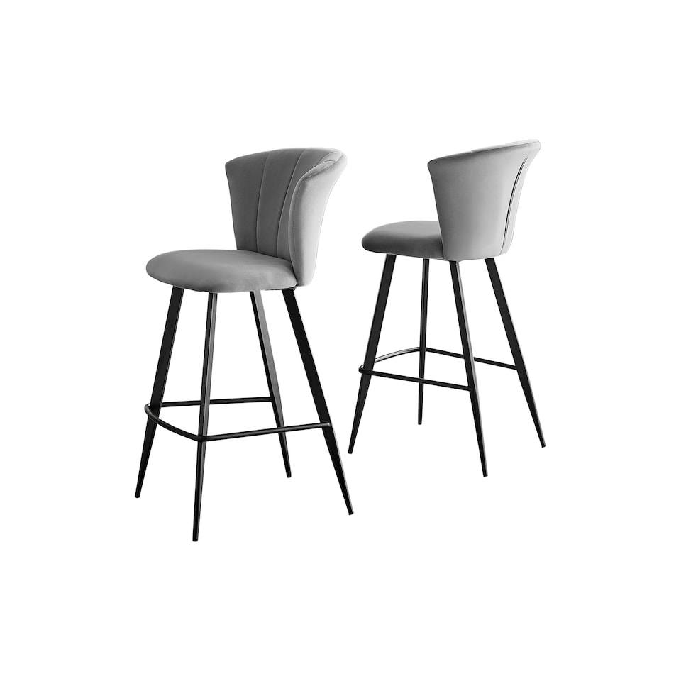 image 1 of Furniturebox 2x Juniper Grey Velvet Black Leg Bar Stools