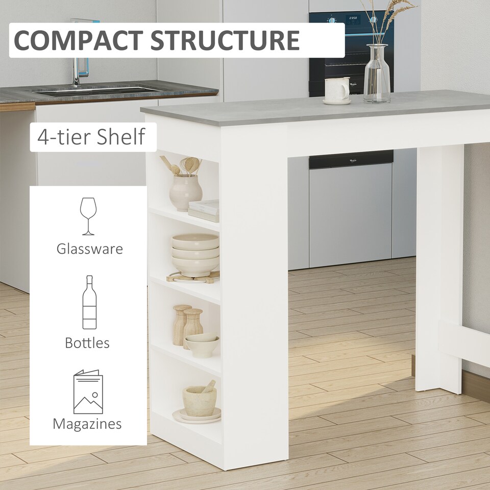 image 1 of HOMCOM Bar Table Coffee Table Kitchen Dining Table with 4-Tier Shelf Grey