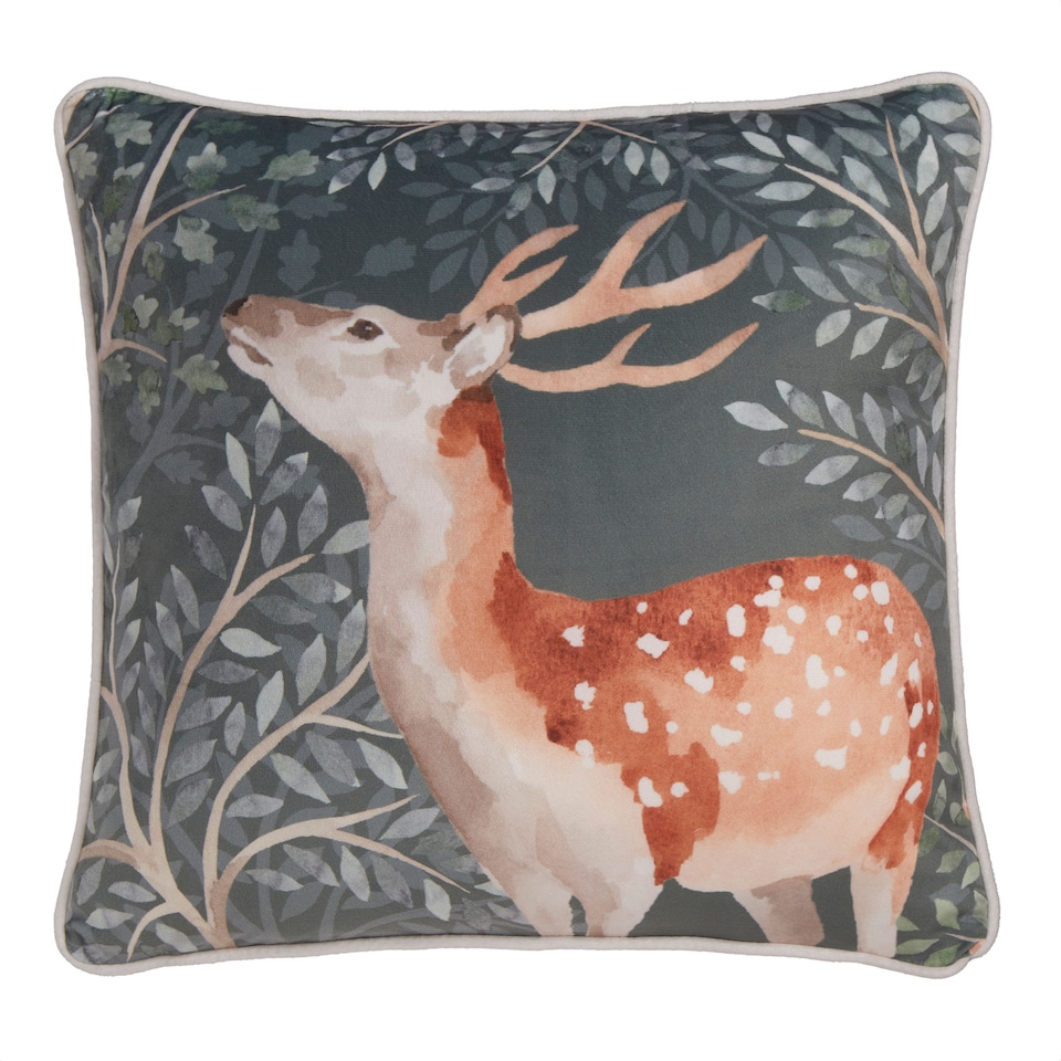 image 1 of D & D Forest Animals Filled Cushion Green