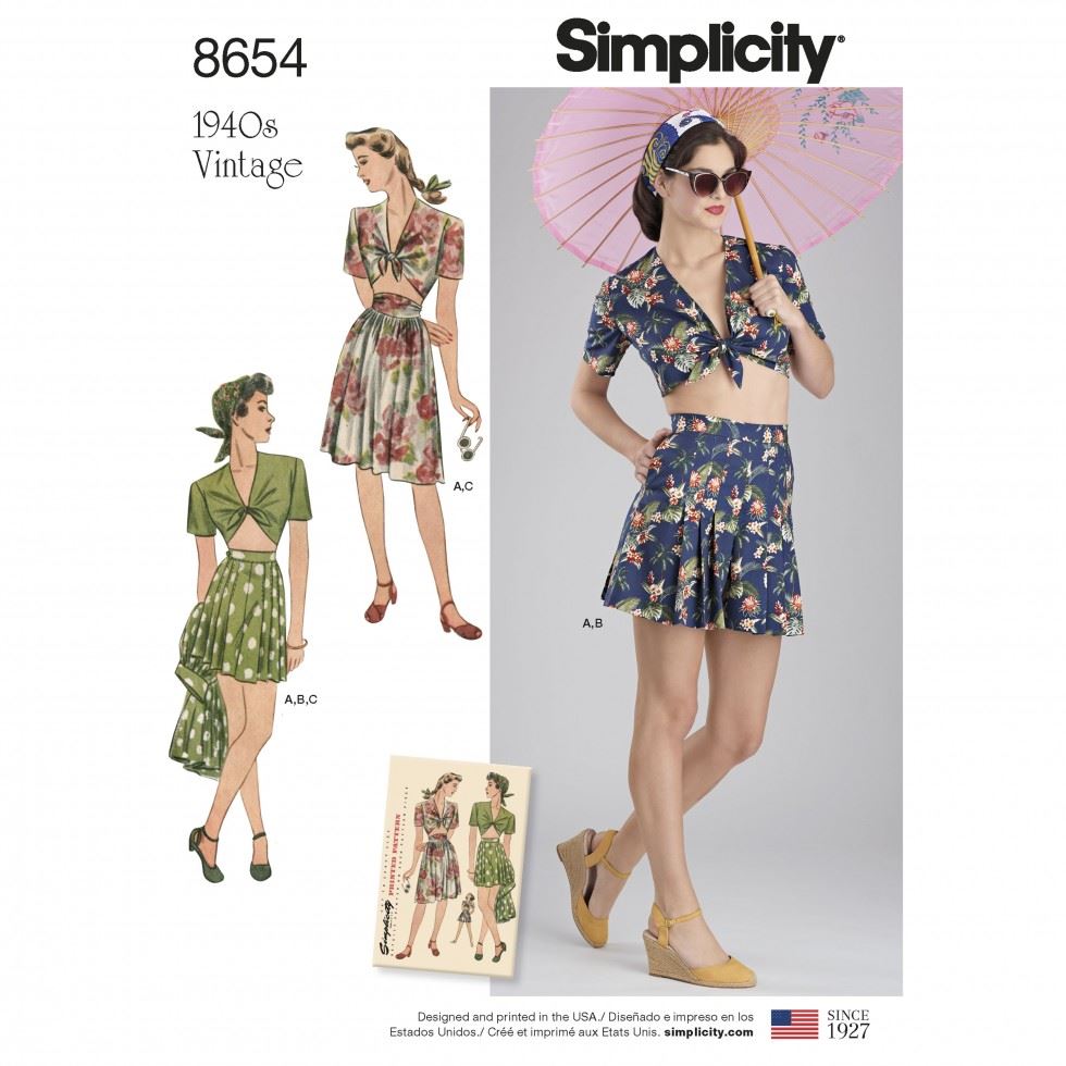 Simplicity 8654 Paper Sewing Pattern â Womenâs Tops, Shorts, Skirts & Vintage Style, Size D5 (4â6â8â10â12), Intermediate