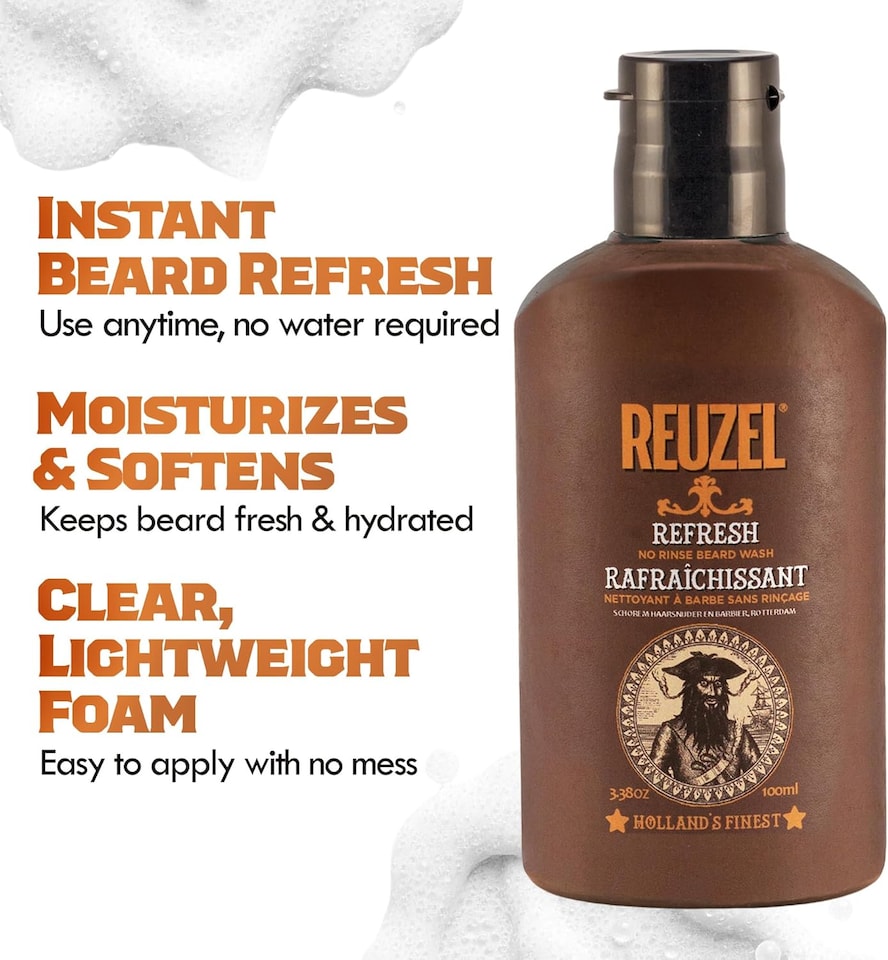 image 1 of Reuzel Refresh No Rinse Beard Wash Instantly Freshens Beard Softens and Hydrates Beard Emergency Shower in a Bottle Freshens Beard and Keeps It Moisturized Softens Coarse Hair 100 ml | Multi | Can you make a product discription for this product please