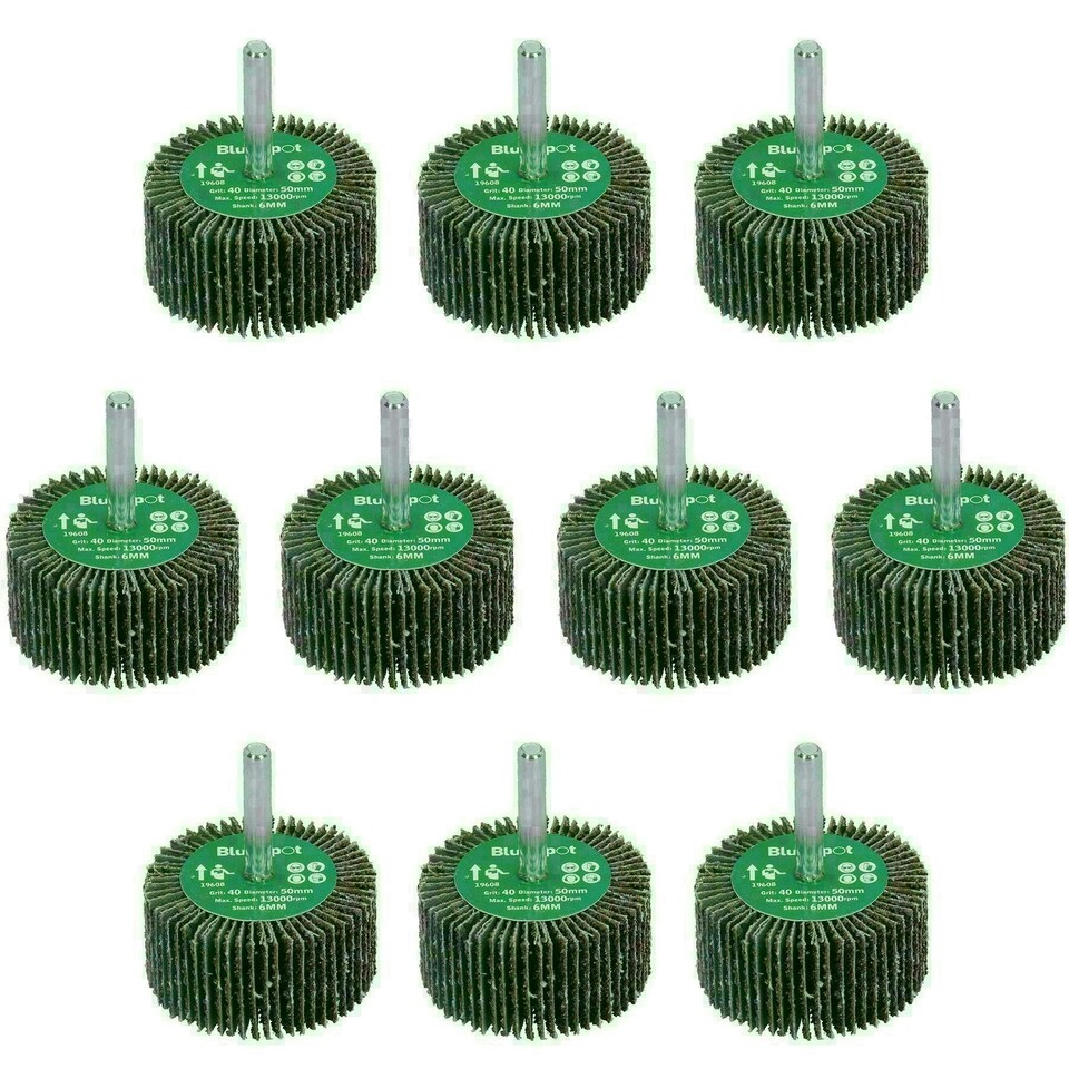 image 1 of 40 Grit 50mm Flap Wheel Disc Abrasive Sanding Pads For Drills 6mm Shank 10pc