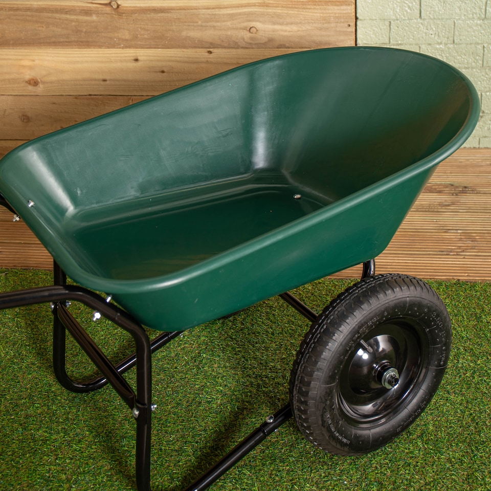 image 1 of Heavy Duty 2 Wheel Outdoor Pneumatic Plastic Garden Wheelbarrow in Green