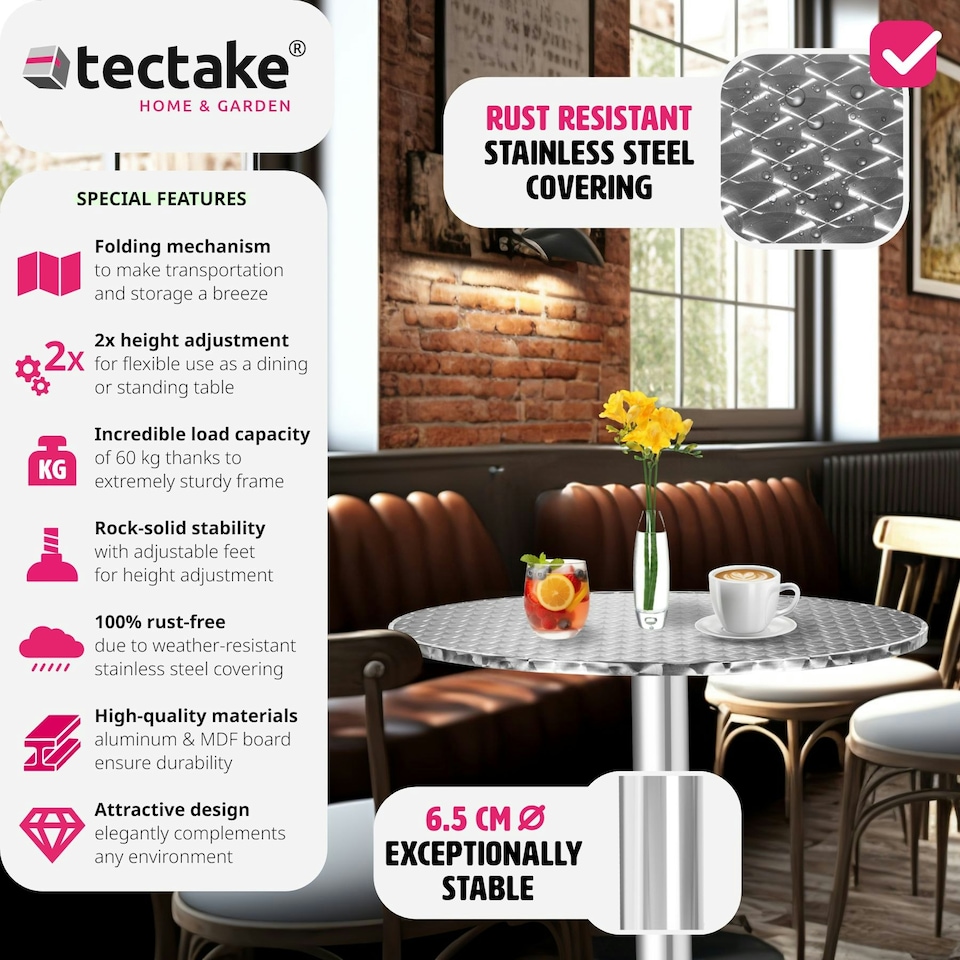 image 1 of Bar Table Aluminium - 60cm tabletop, foldable, height adjustable Grey
