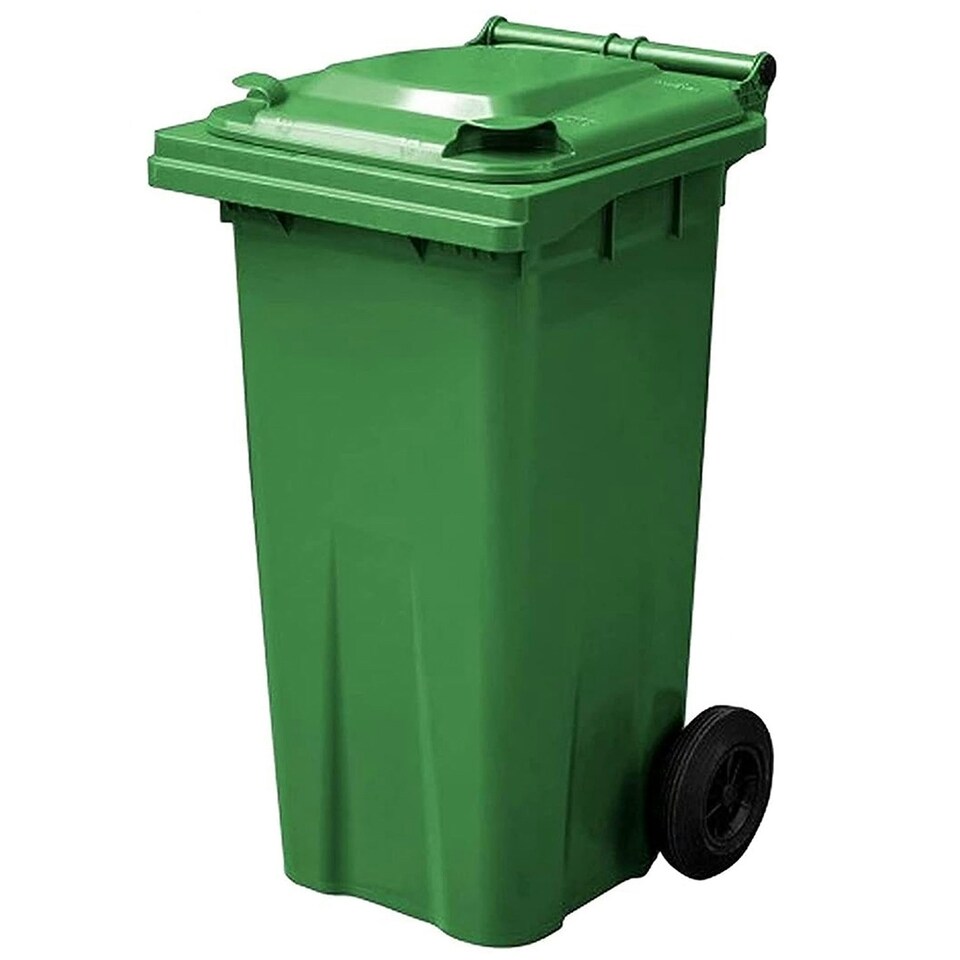 image 1 of Green 140L Compact Sized Waste Recycling Wheelie Bins With Strong Rubber Wheels & Lid Green