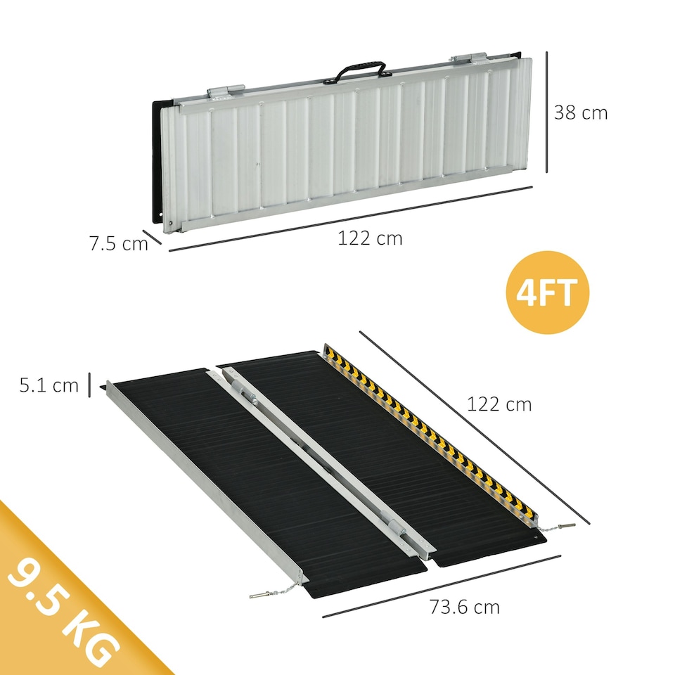 image 1 of HOMCOM Folding Aluminium Wheelchair Ramp 122x73cm 272KG Capacity for Home