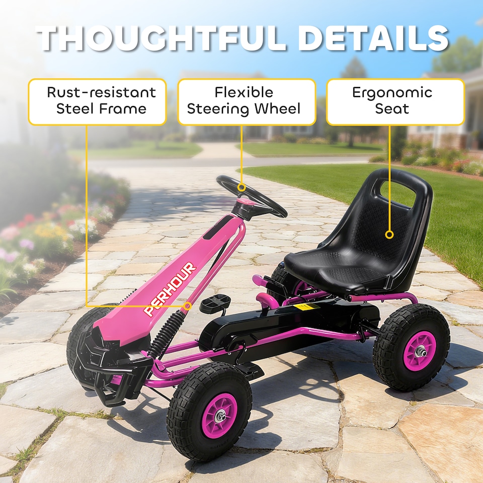 image 1 of AIYAPLAY Kids Pedal Go Kart with Adjustable Seat, EVA Tyres, Pink