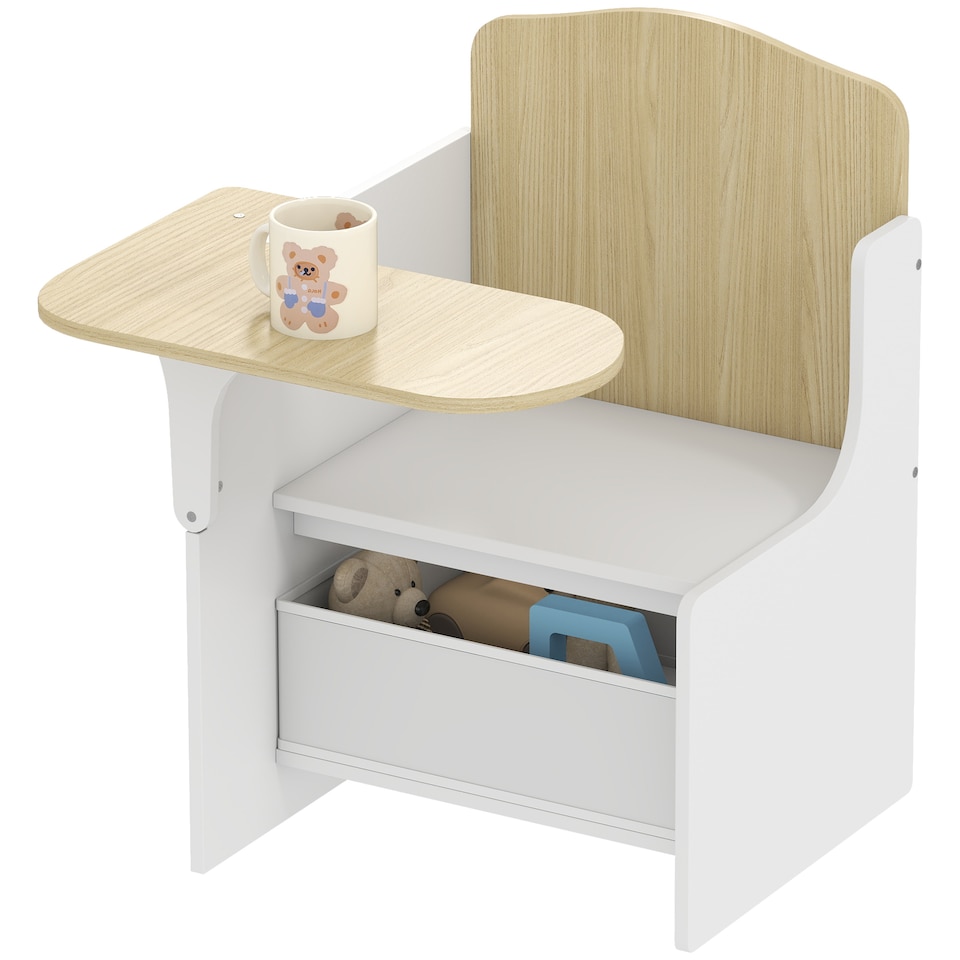image 1 of AIYAPLAY Kids Table and Chair Set, Toddler Desk Chair with Storage Bins | White