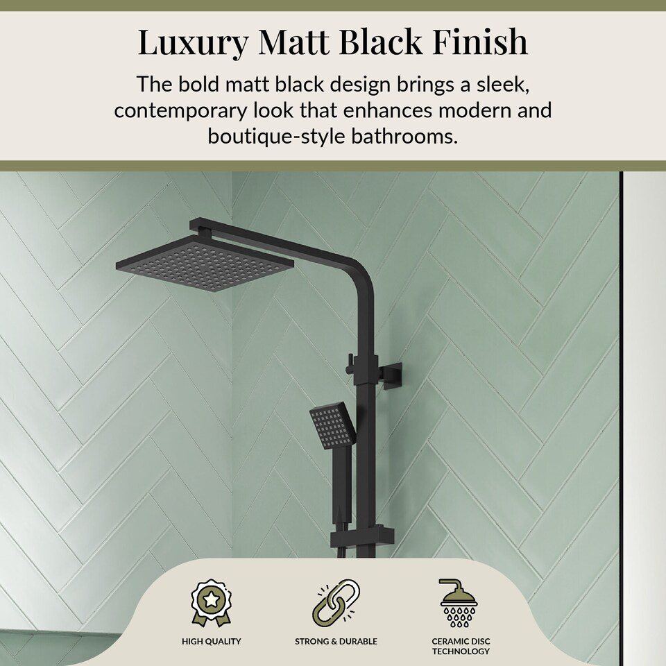 image 1 of Thermostatic Shower Kit Fixed HeadAdjustable Handset Matt Black | Black | Matt Black | 1