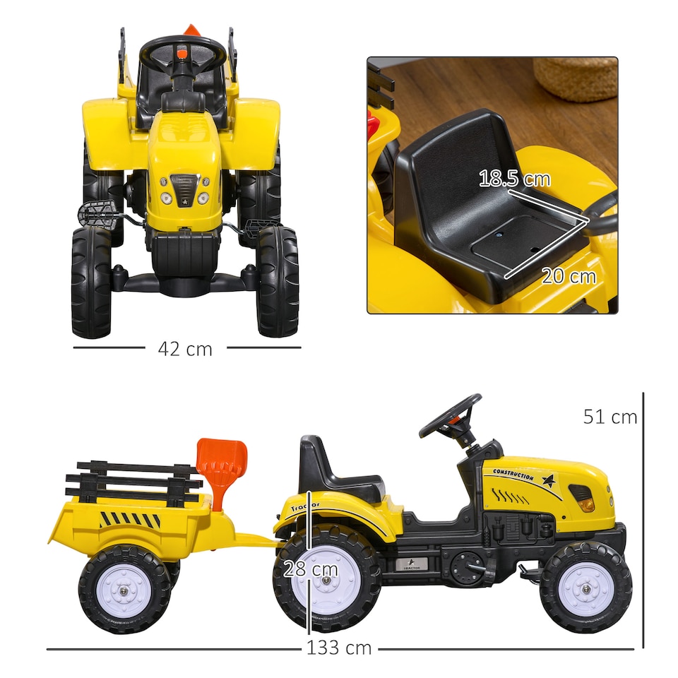image 1 of HOMCOM Pedal Go Kart Ride on Tractor with Shovel & Rake Four Wheels Child Toy