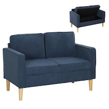 HOMCOM Compact 2 Seater Sofa with Under Seat Storage for Small Spaces Blue 
