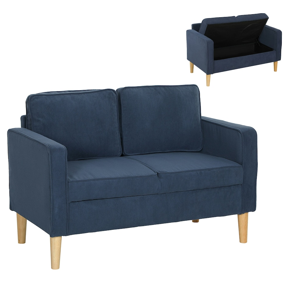 image 1 of HOMCOM Compact 2 Seater Sofa with Under Seat Storage for Small Spaces Blue
