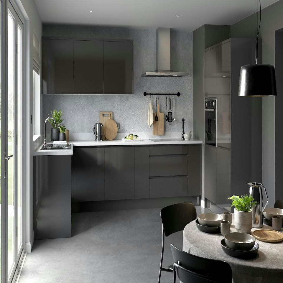 image 1 of 3 Drawer Base Unit 500mm w/ J-Pull Cabinet Door - Super Gloss Graphite Grey | Super Gloss Graphite