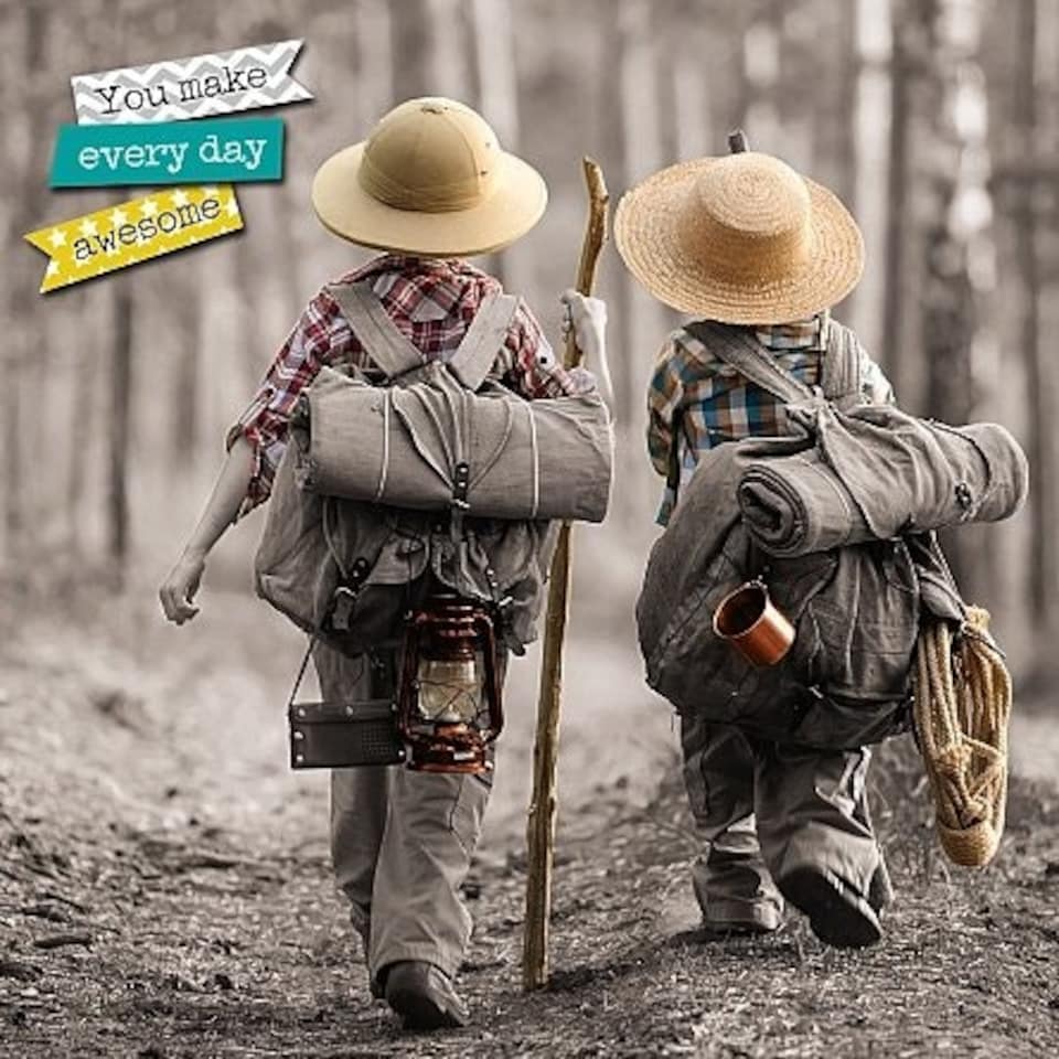 image 1 of Young at Heart 3D Holographic Card Boys Hiking