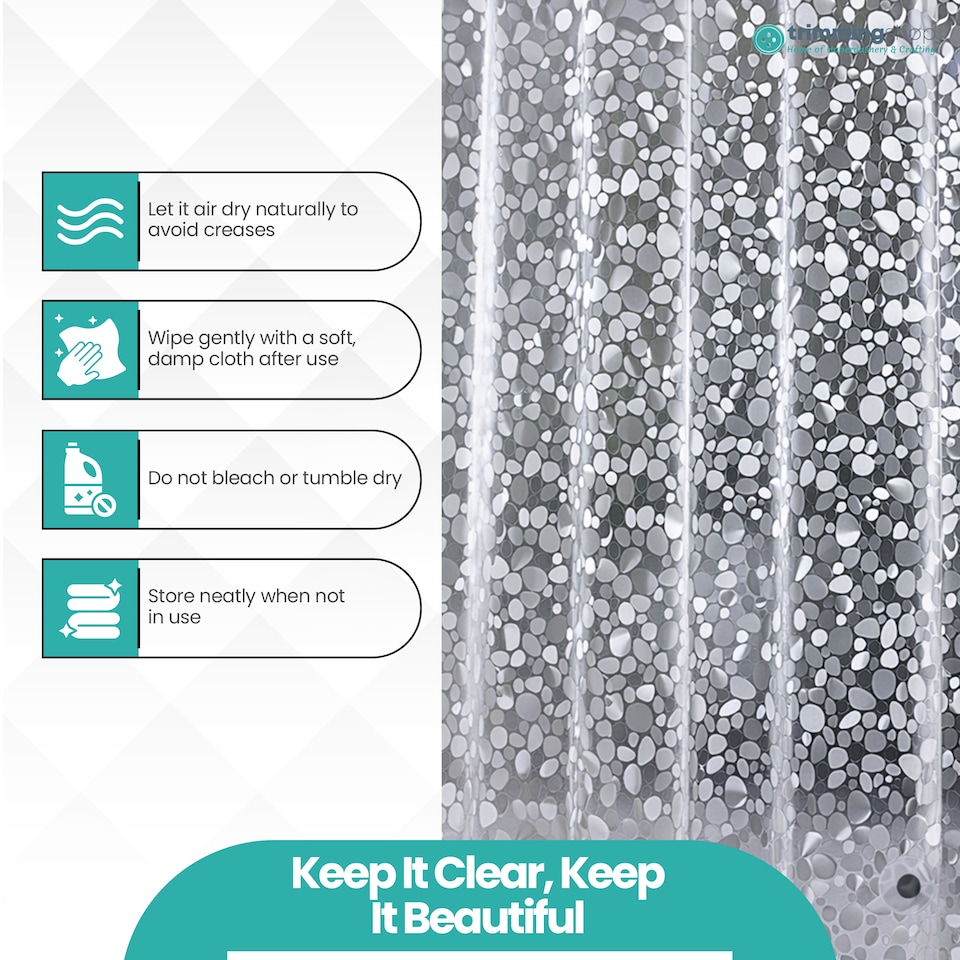 image 1 of PEVA Transparent Waterproof Shower Curtain with 12 Hooks - 180x200cm