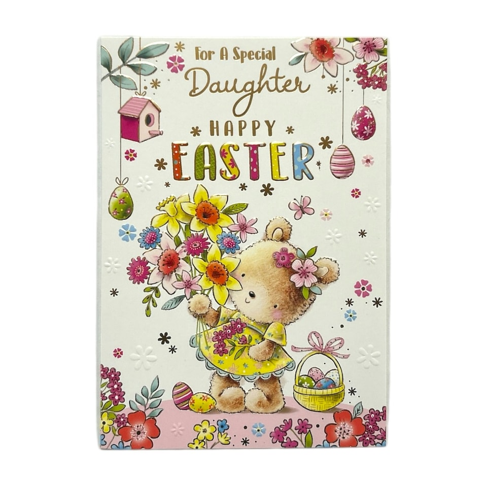 image 1 of For A Special Daughter Teddy With Bunch Of Flower Design Easter Card