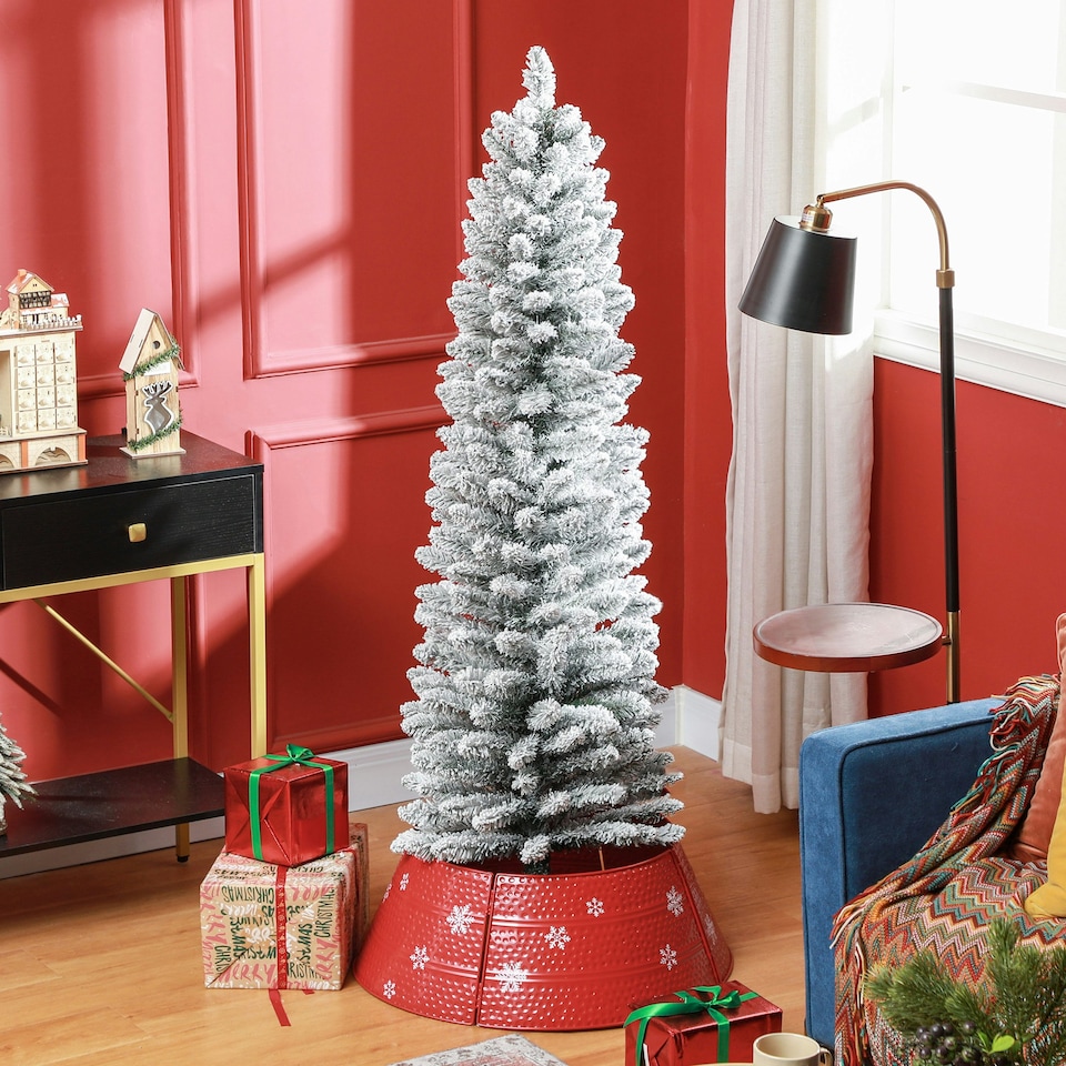 image 1 of HOMCOM 5 Foot Artificial Pencil Christmas Tree with Snow Flocked Tips