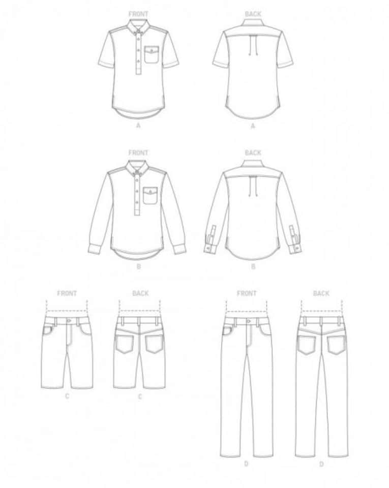 image 1 of Vogue 1895 Paper Sewing Pattern – Men’s Shirts, Shorts & Trousers, Sizes Mxx (40–42–44–46), Intermediate
