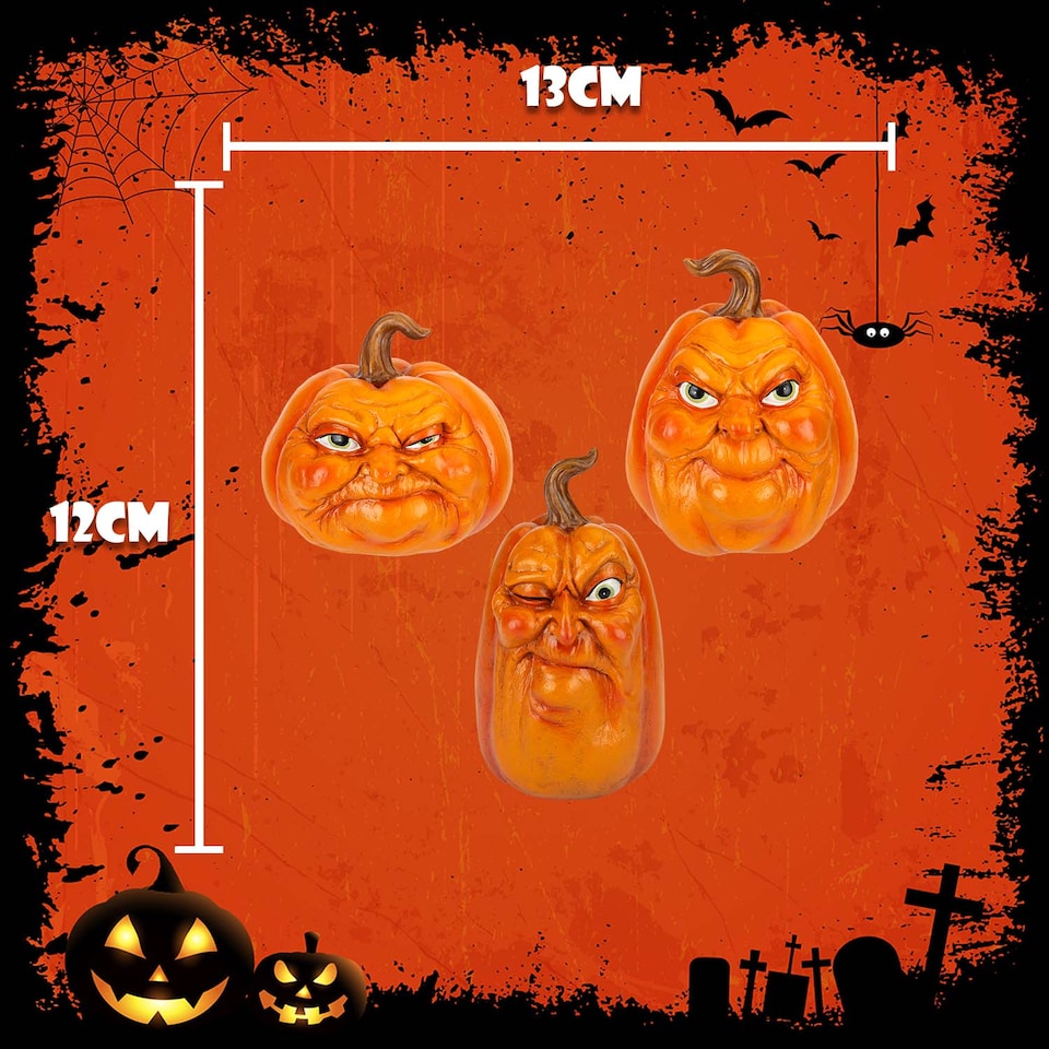 image 1 of vfm-estore Halloween Grumpkins Decorations Grumpy Pumpkins 3-Pack