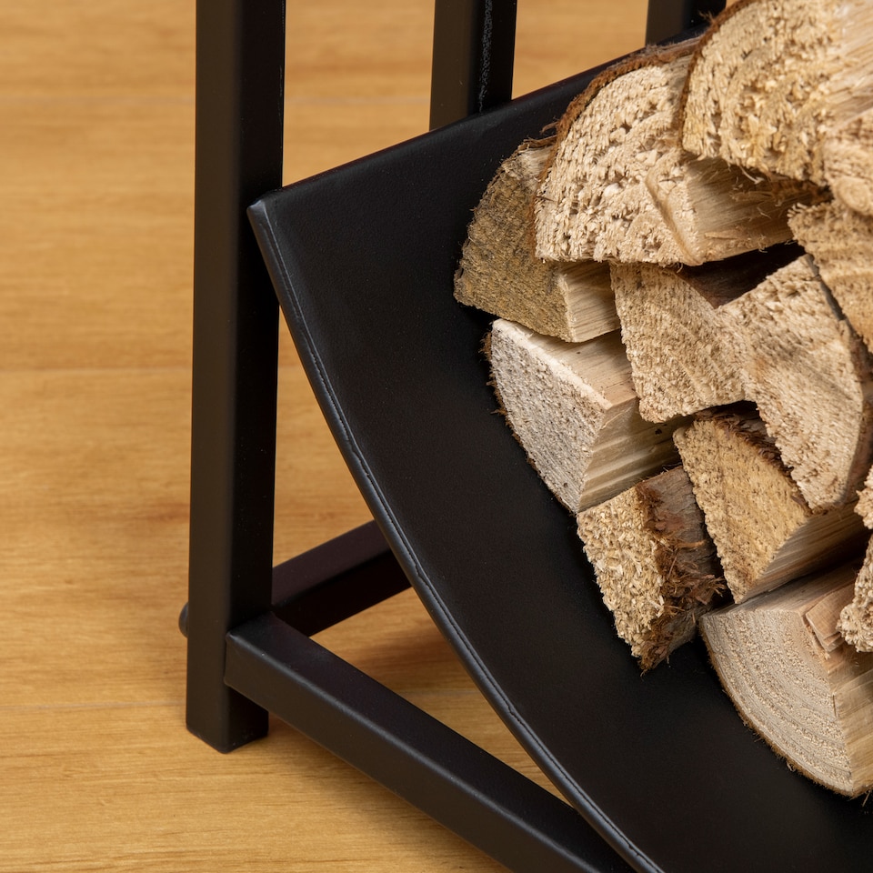 image 1 of Outsunny Metal Firewood Log Holder Indoor Outdoor Firewood Rack Inner Arced Fireplace Wood Storage Shelf w Bear Shape Design, RustResistant, Black, 42W x 33.5D x 43H cm