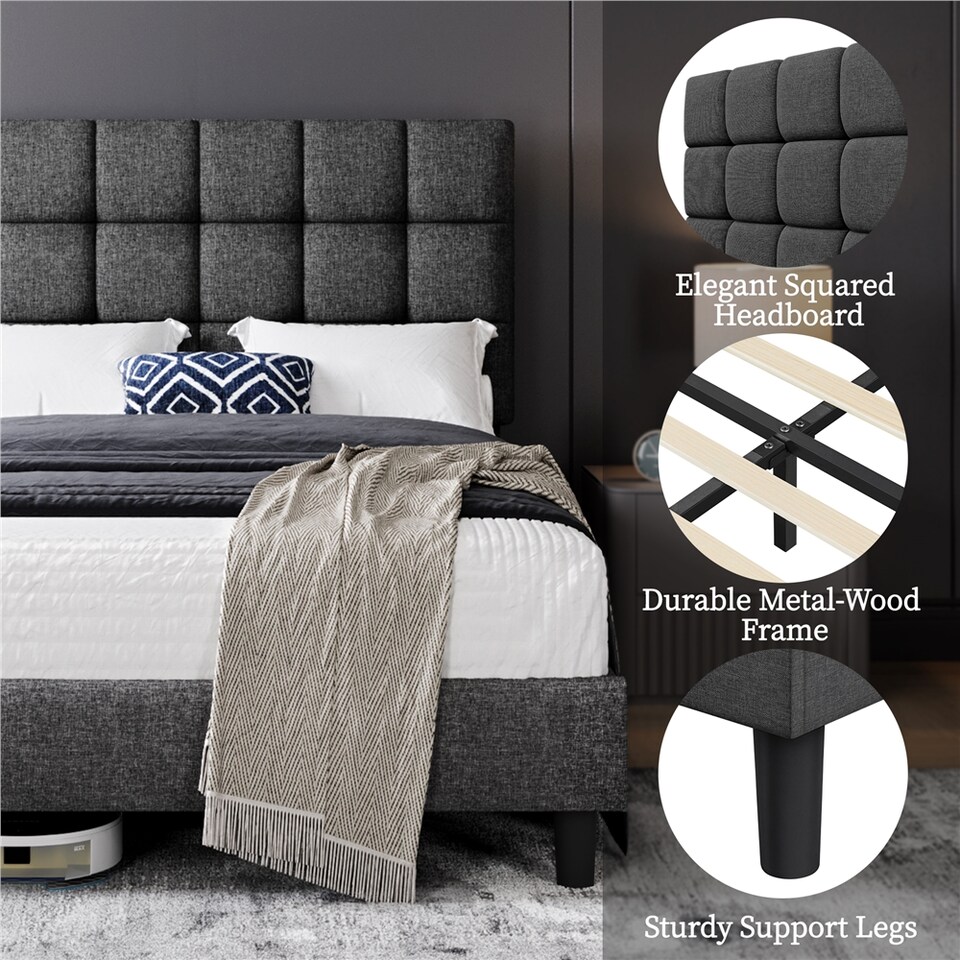 image 1 of Yaheetech 120 x 190 cm Small Double Upholstered Bed Frame-Dark Grey