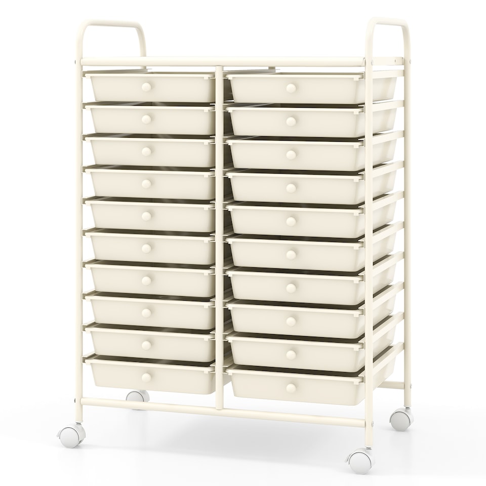 image 1 of COSTWAY 20 Drawer Rolling Storage Cart Storage White