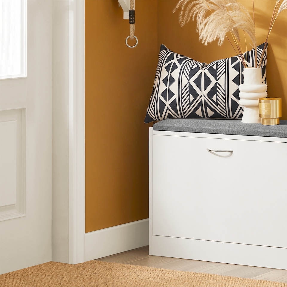 image 1 of SoBuy Shoe Storage Bench with Flip Drawer & Cushioned Seat, White, 23.6x9.4x18.5 in, 11.9 kg - FSR16-K-W