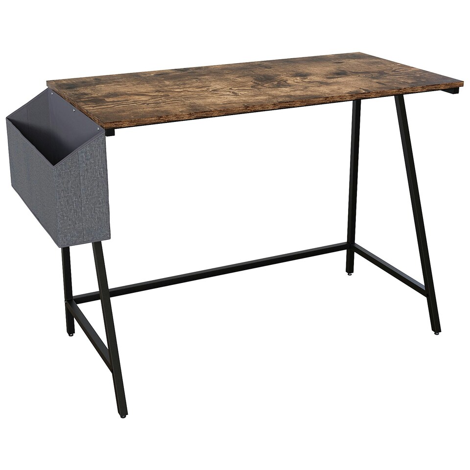 image 1 of Vida Designs Brooklyn Small Computer Desk With Storage Basket Home Office Workstation, Dark Wood