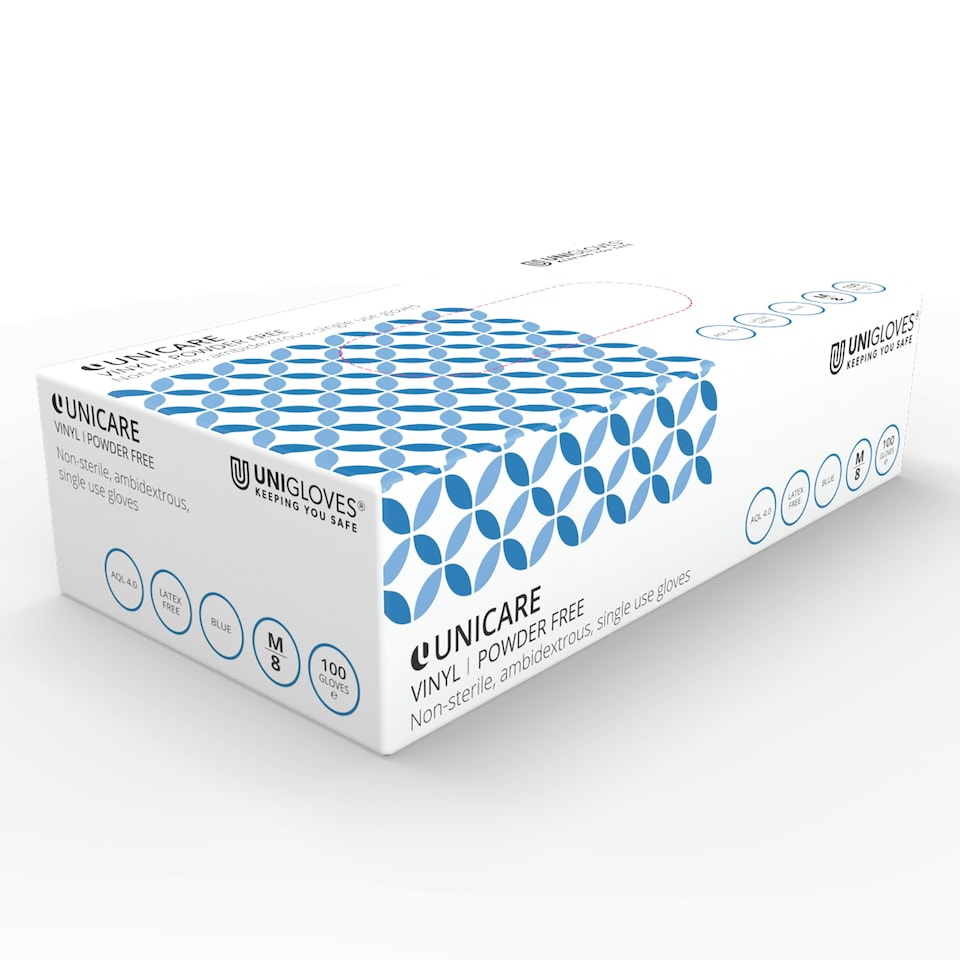 image 1 of Unigloves Unicare Blue Vinyl Box of 100 Gloves
