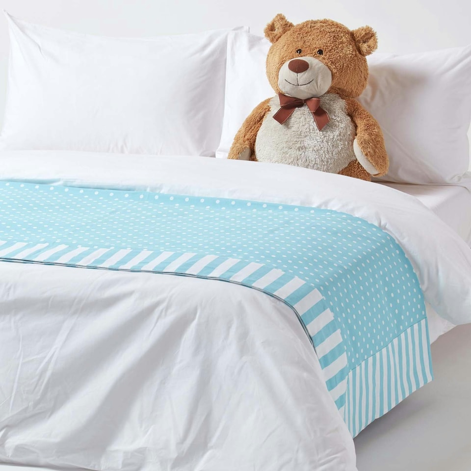 image 1 of Homescapes Cotton Blue Polka Dots and Stripes Sofa Throw Blue