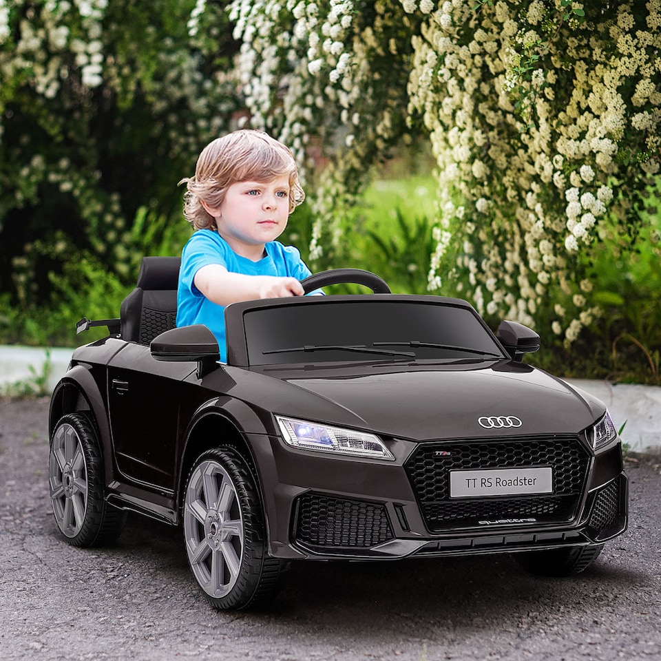image 1 of HOMCOM 12V Battery Licensed Audi TT RS Ride-On Car w/ Headlight, Black | Black | Black