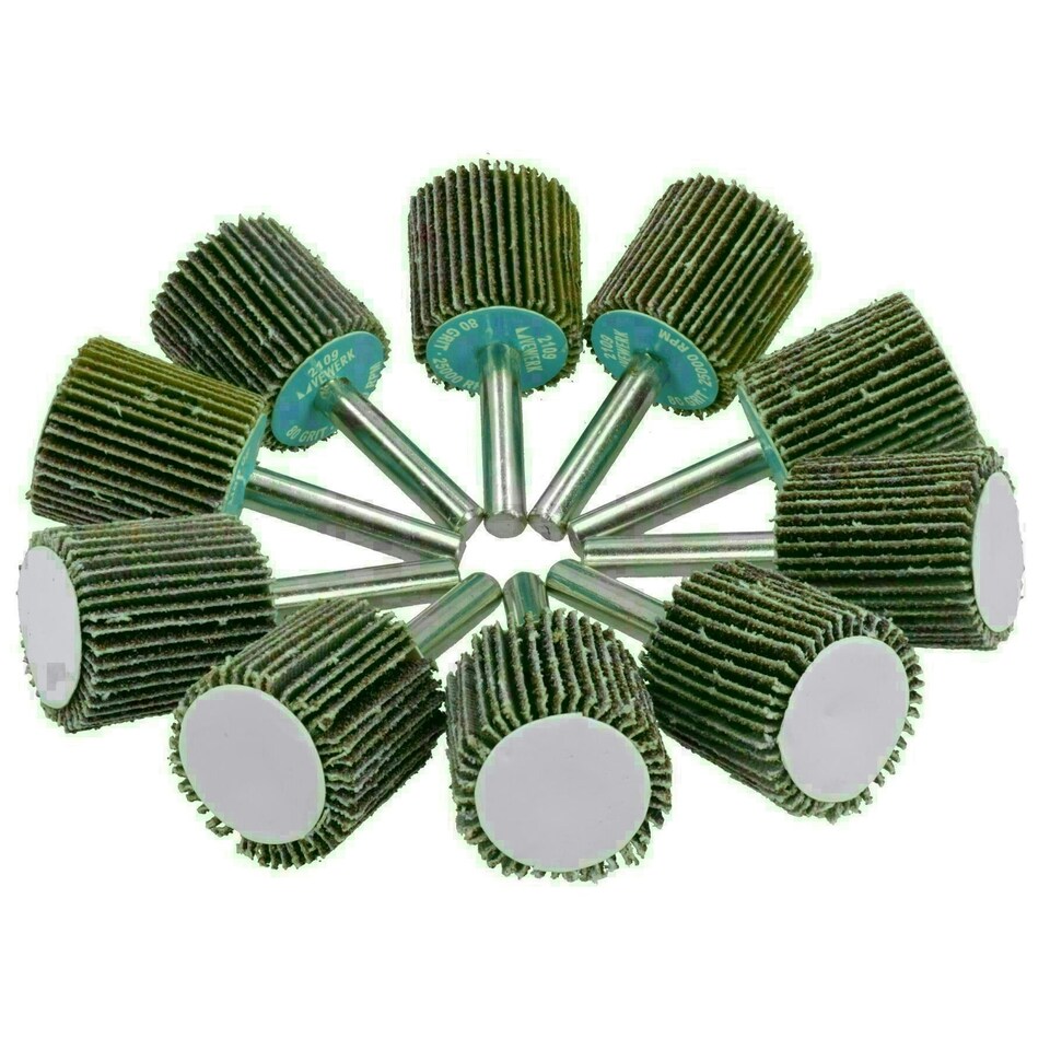 image 1 of 80 Grit 25mm Flap Wheel Disc Abrasive Sanding Pads For Drills 6mm Shank 20pc