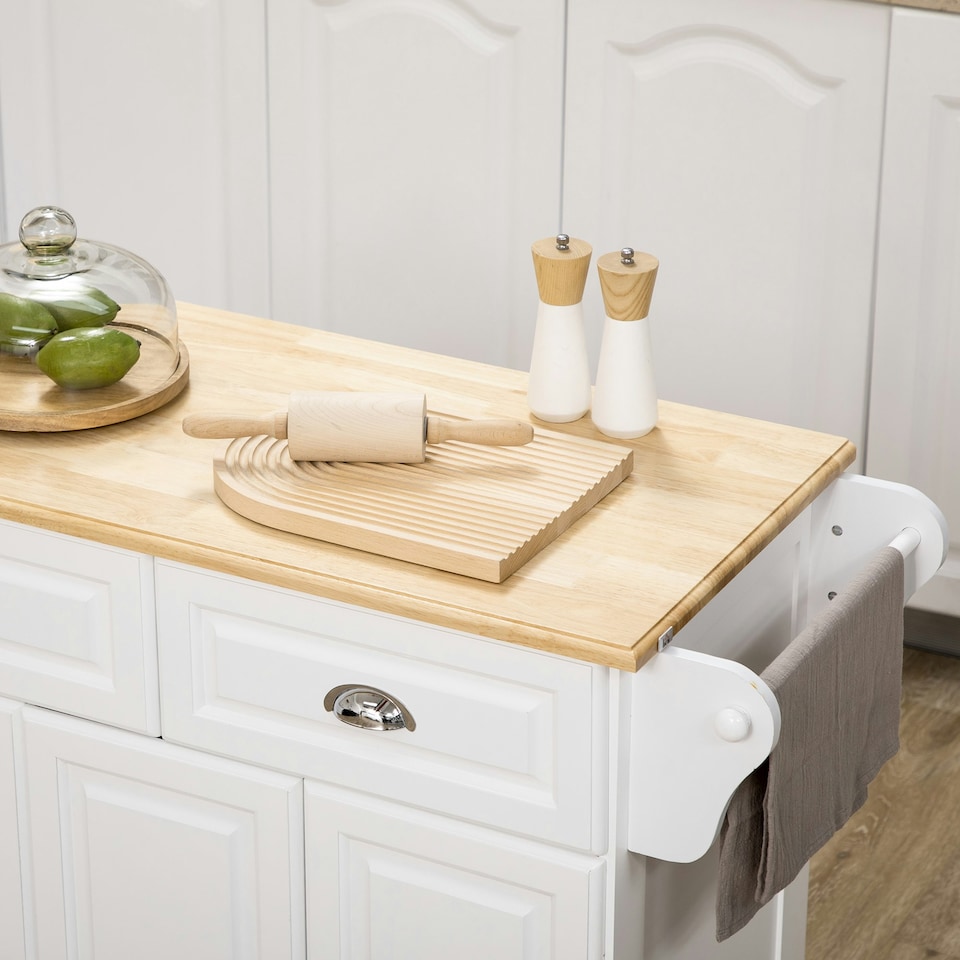 image 1 of HOMCOM Kitchen Island with Adjustable Shelf Storage Drawers and Cabinets White