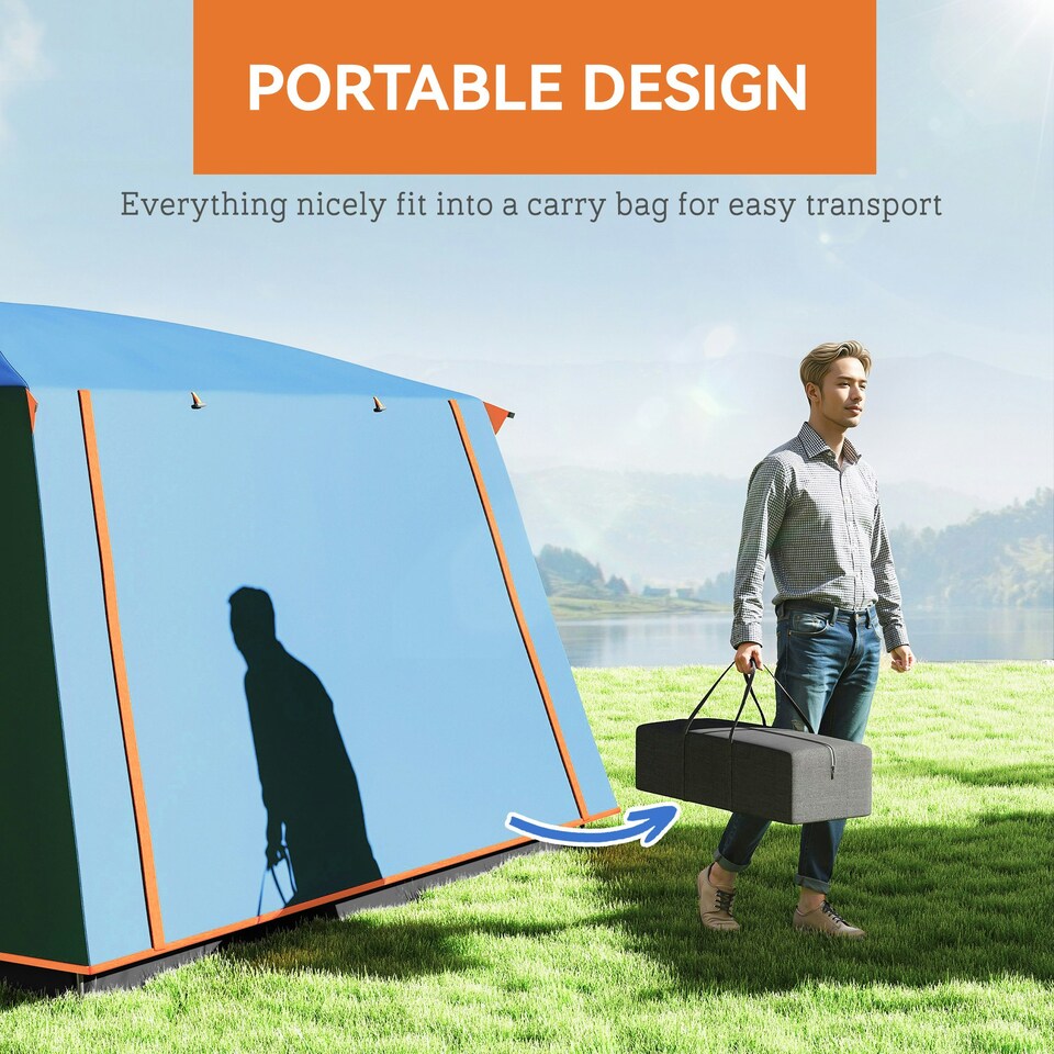 image 1 of Outsunny 4-6 Man Camping Tent with 2 Bedroom, 3000mm Waterproof, Blue 