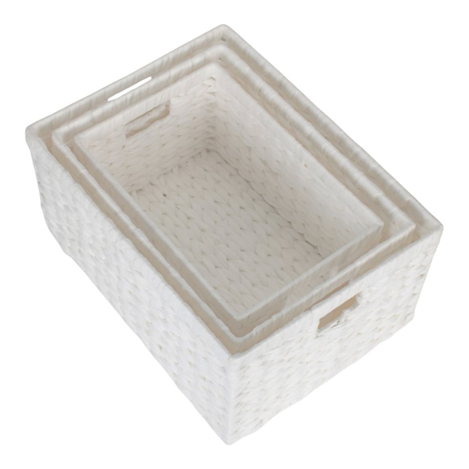 image 1 of Set of 3 White Paper Rope Rectangular Storage Basket | White | White | Not provided