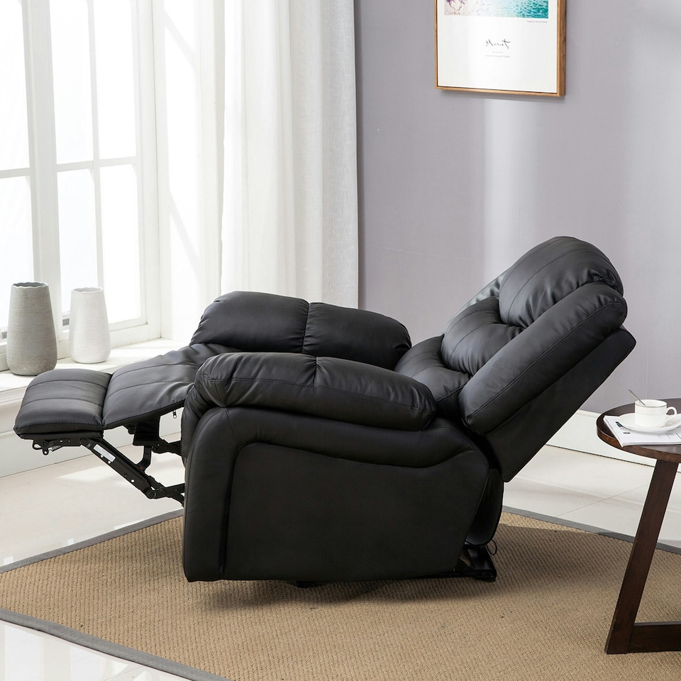 image 1 of Seattle Electric Automatic Recliner Home Lounge Bonded Leather Chair (Black)