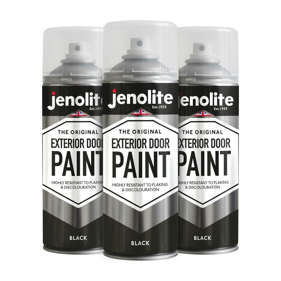 Jenolite Exterior Door Paint - Black - 400ml Spray Can - 3-Pack