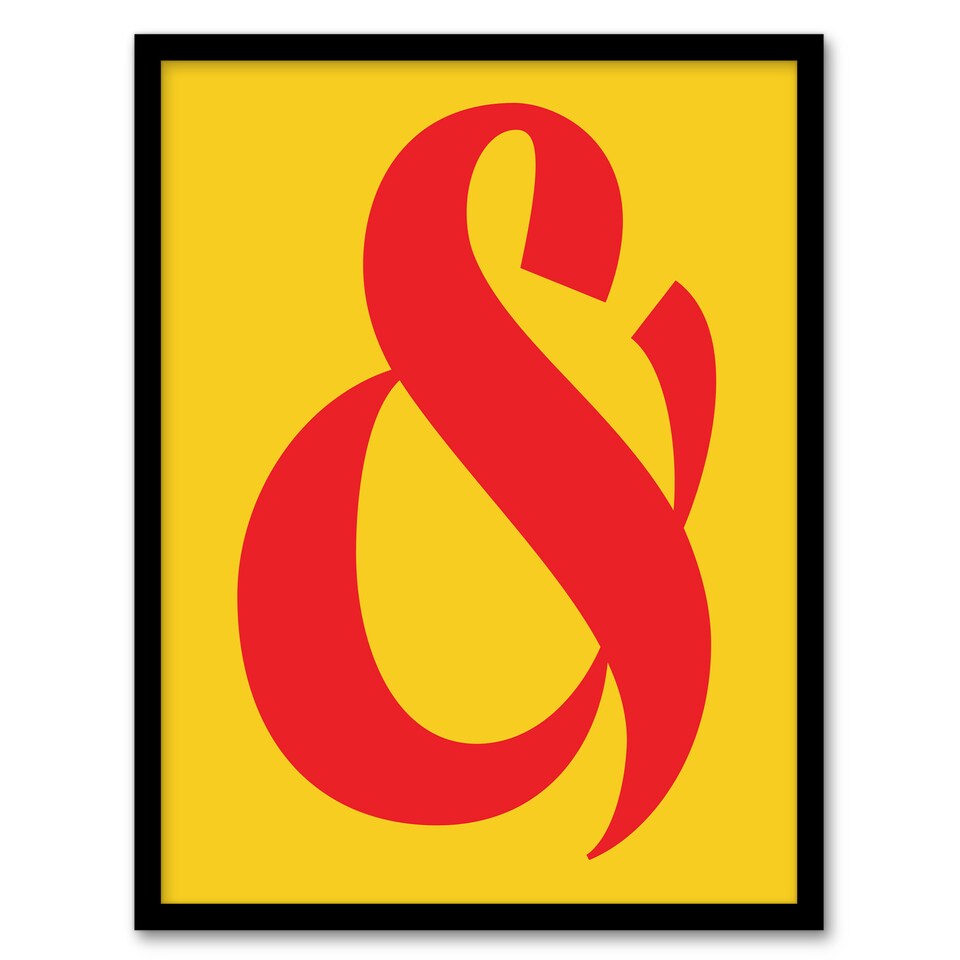 image 1 of And Ampersand Symbol Yellow Red Vibrant Design Framed Wall Art Print 12X16 In