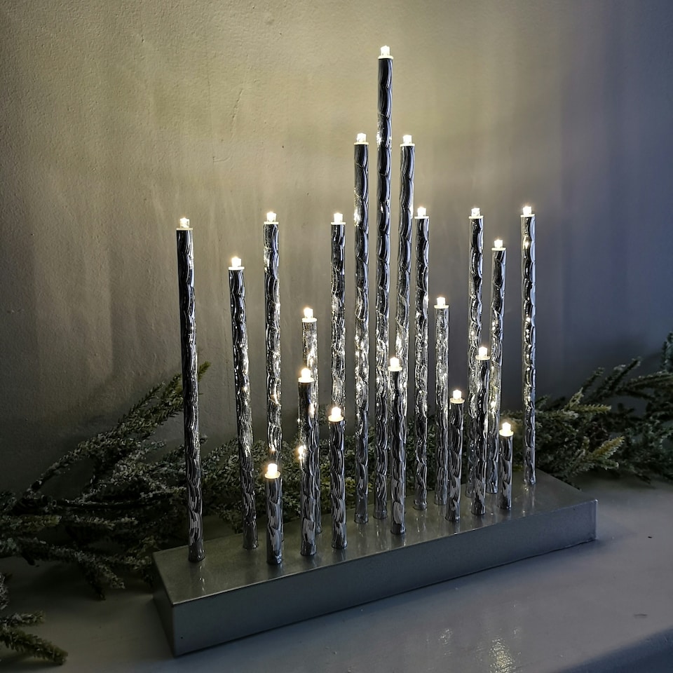 image 1 of 27cm Premier Christmas Candlebridge with 20 LEDs in Silver  Aluminium Battery Operated
