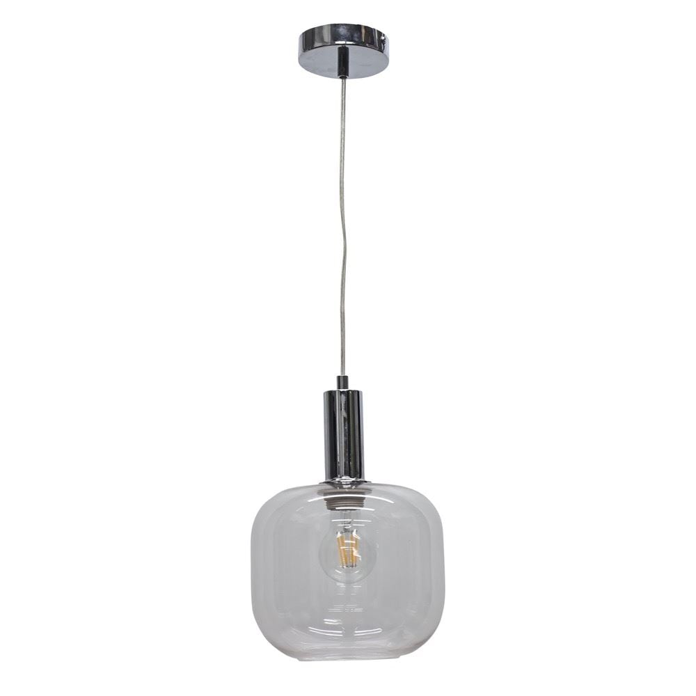 First Choice Lighting Bletch - Clear Glass Chrome Deco Pendant Fitting