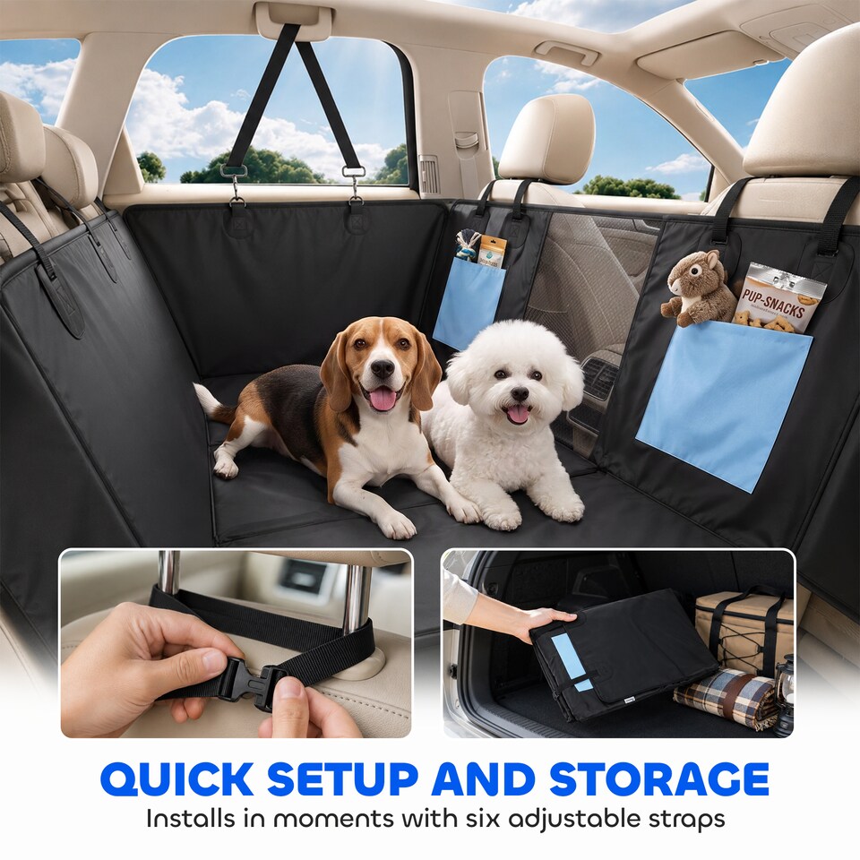 image 1 of PawHut Dog Car Seat Cover, Waterproof Dog Travel Hammock, Blue
