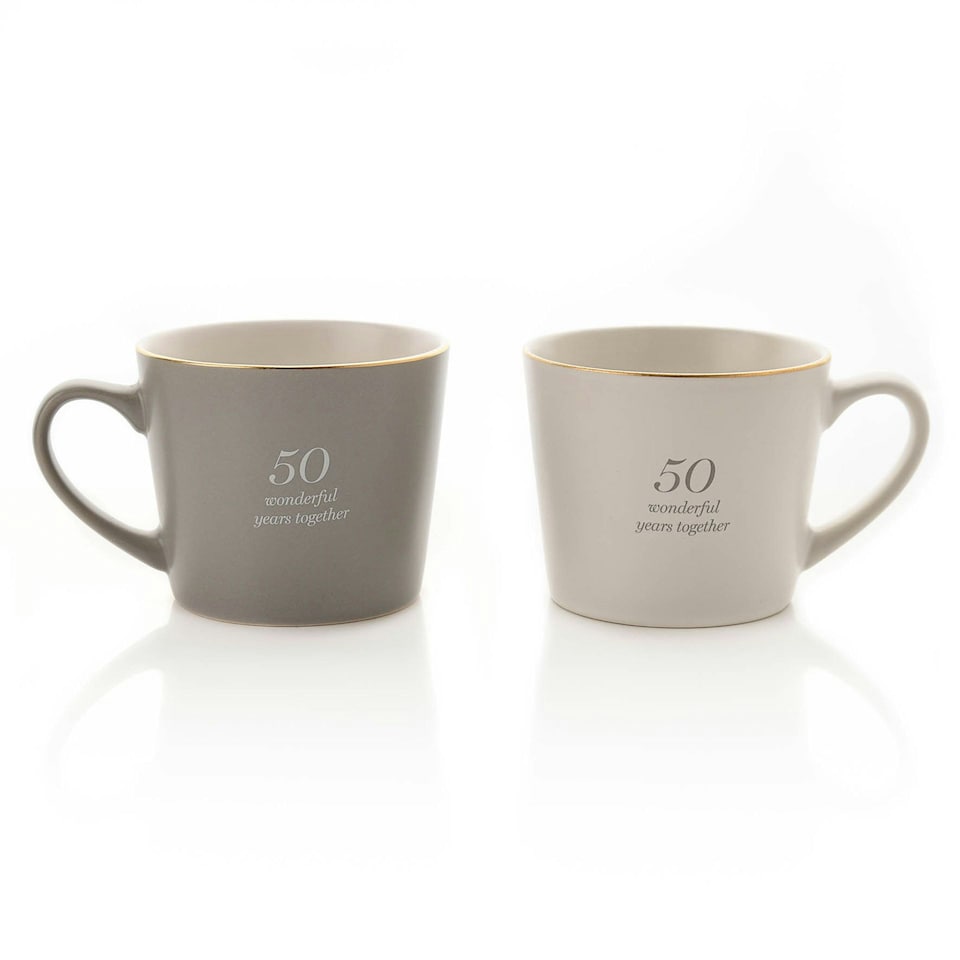 image 1 of Amore 50th Wedding Anniversary Gift - Set 2 Coffee Mugs Multi
