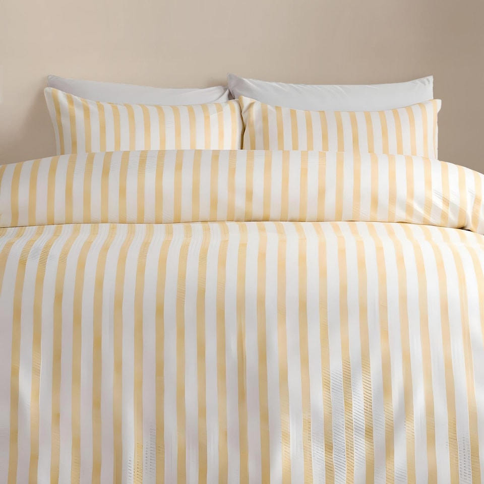 image 1 of OHS Watercolour Stripe Embossed Bedding Set Duvet Cover with Pillowcase | Yellow | Lemon | Double